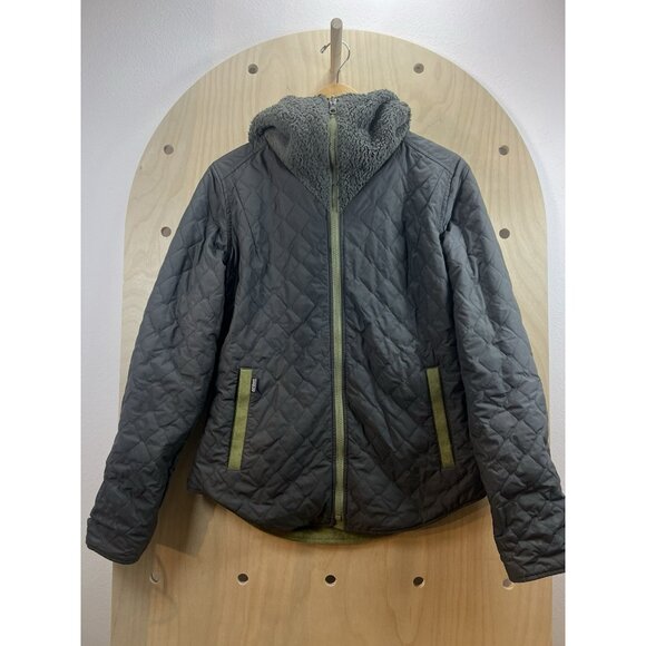 Patagonia Merino Wool Blend Hooded Jacket Reversible Green Gray Quilted Size M - Picture 15 of 16
